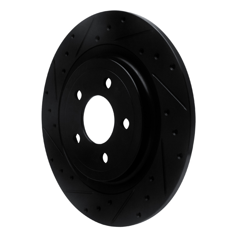 Ford Mustang Brake Rotor (1) - Rear Left - R1 Concepts - Drilled & Slotted - Black - `20-`25